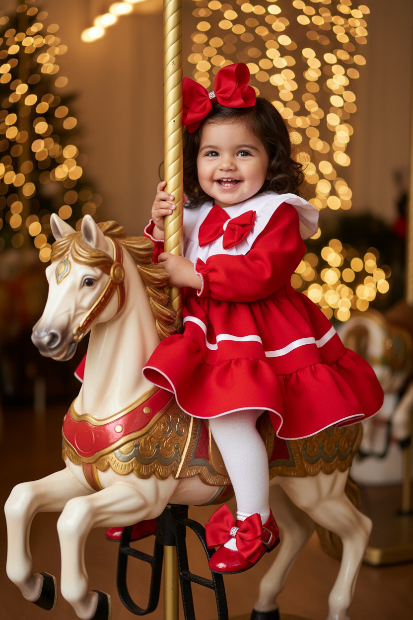 Red & White Ruffle Dress With Bow