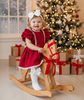 Red Double Bow Dress With Sparkly Lace Trim
