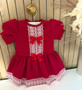 Red Bow Dress With White Lace Trim
