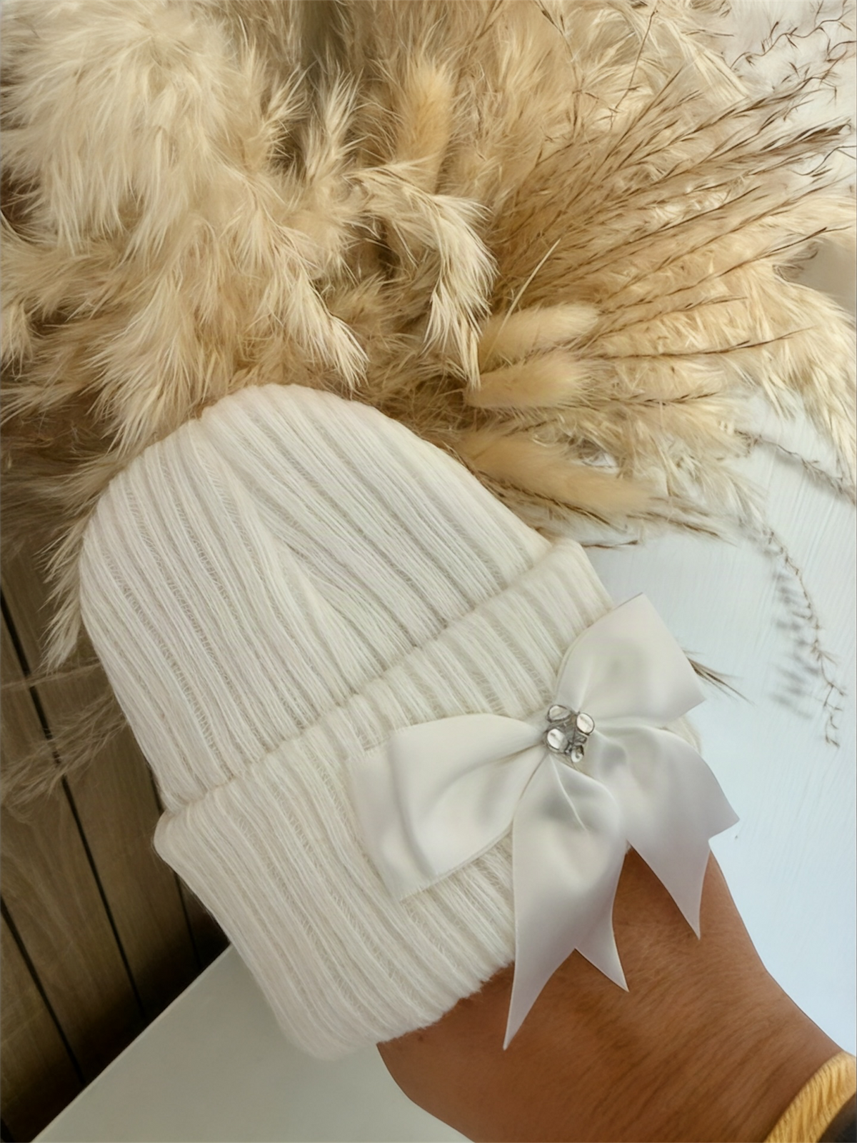 White Diamanté Bow Hat