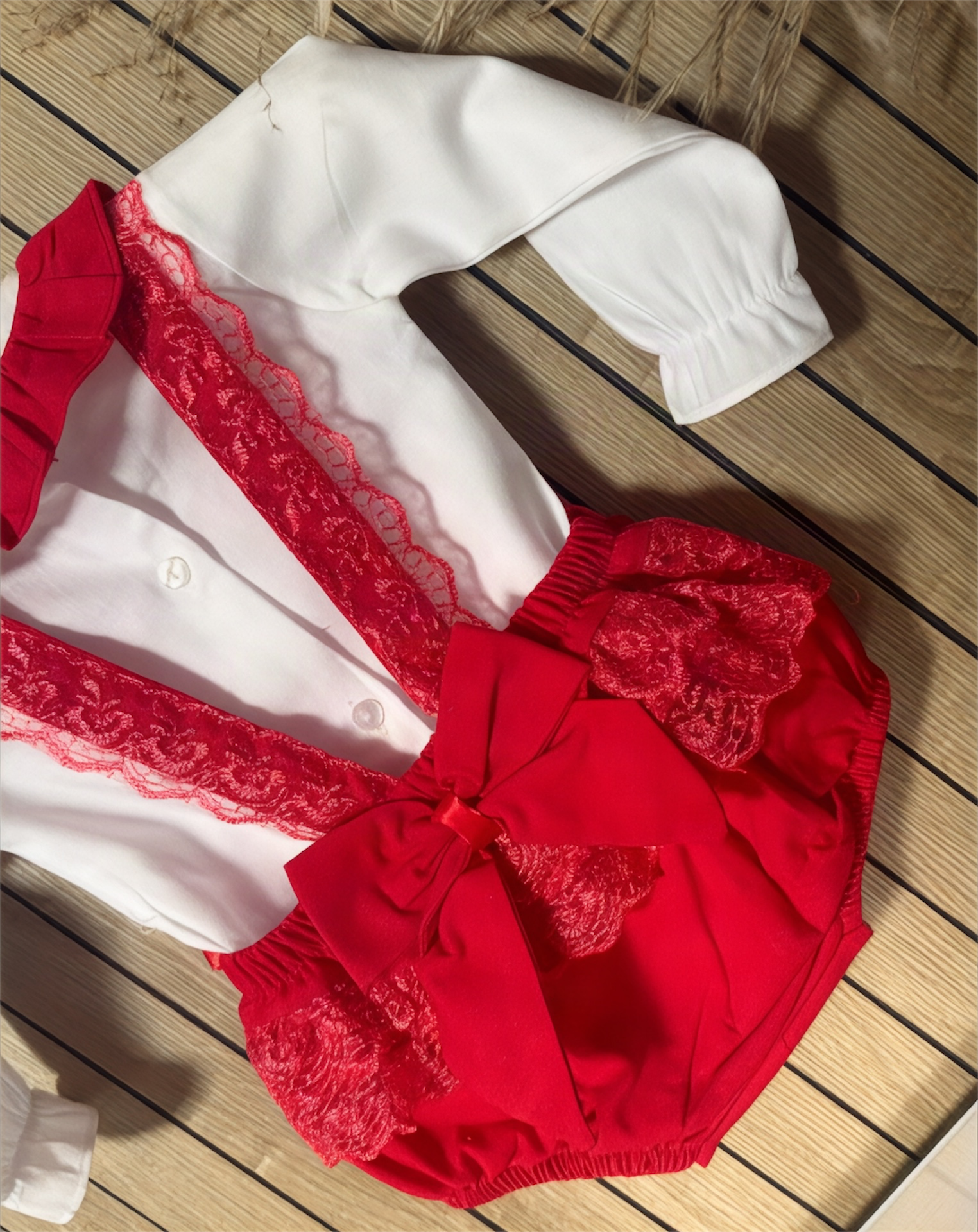 Red Rose Bud Pinafore & Blouse