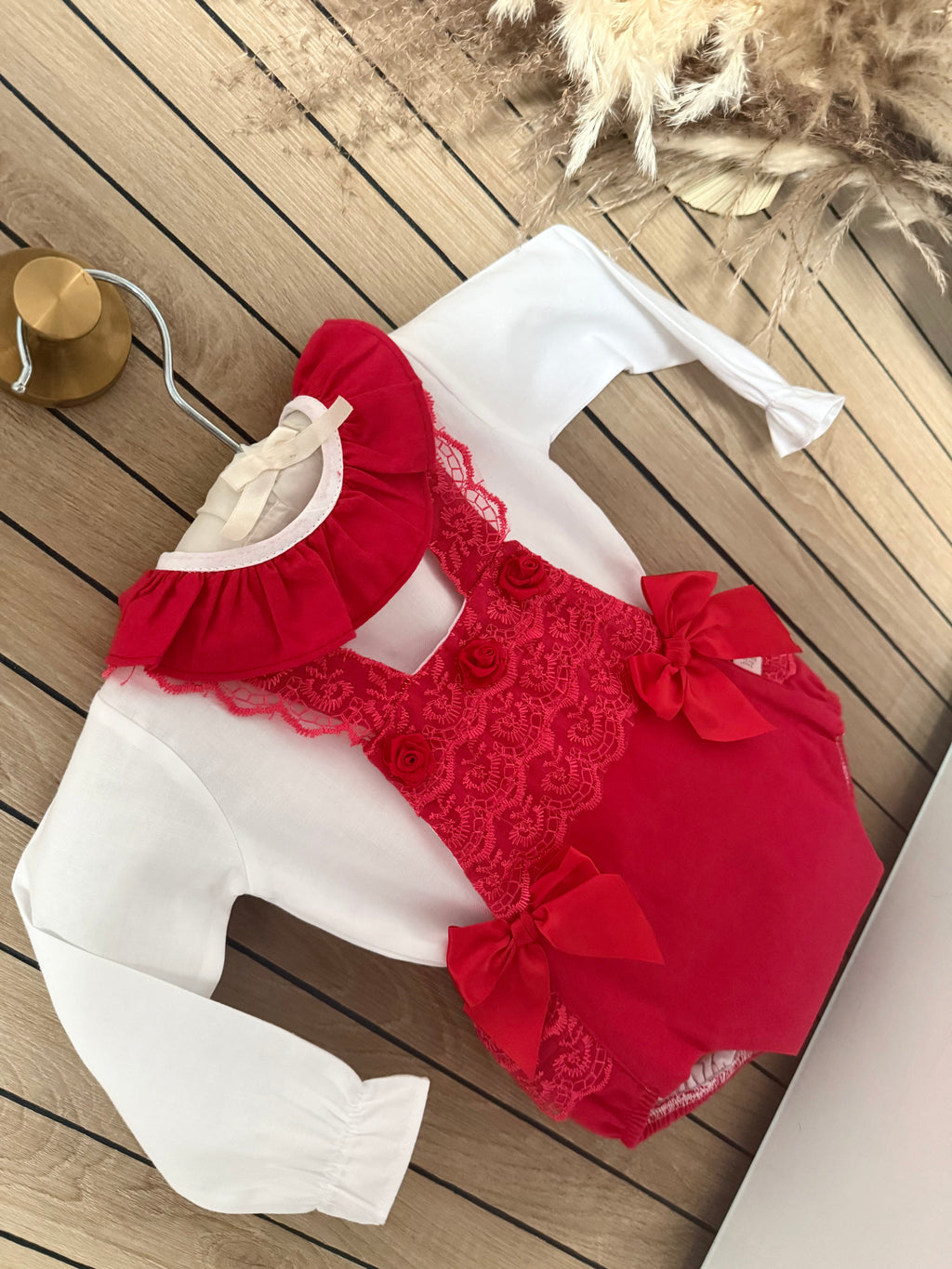 Red Rose Bud Pinafore & Blouse