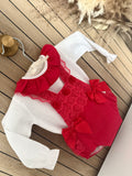 Red Rose Bud Pinafore & Blouse