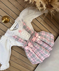 Pink Tartan Bow Pinafore With Blouse