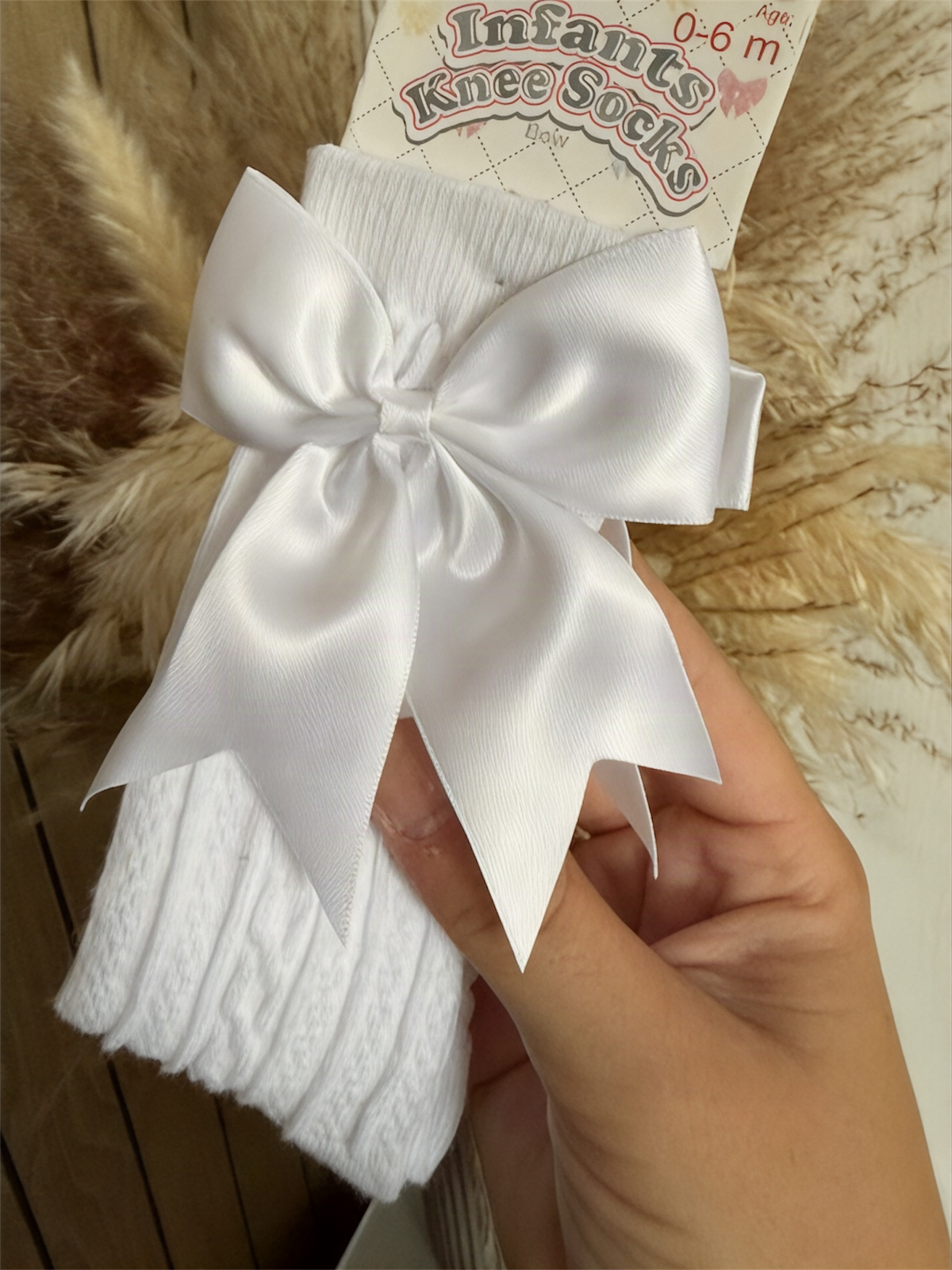 White Knee High Bow Socks