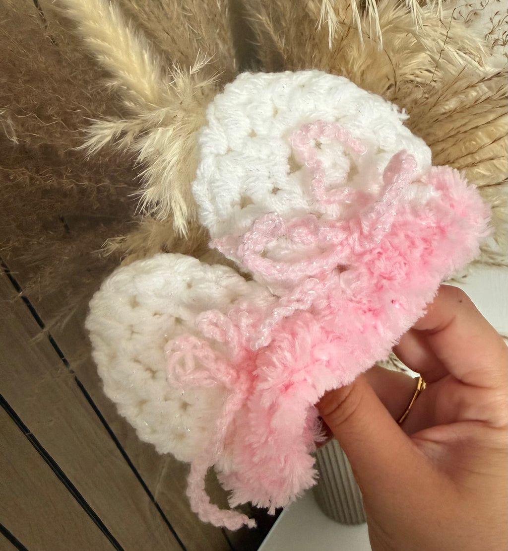 Pink & White Wool Bonnet & Mittens