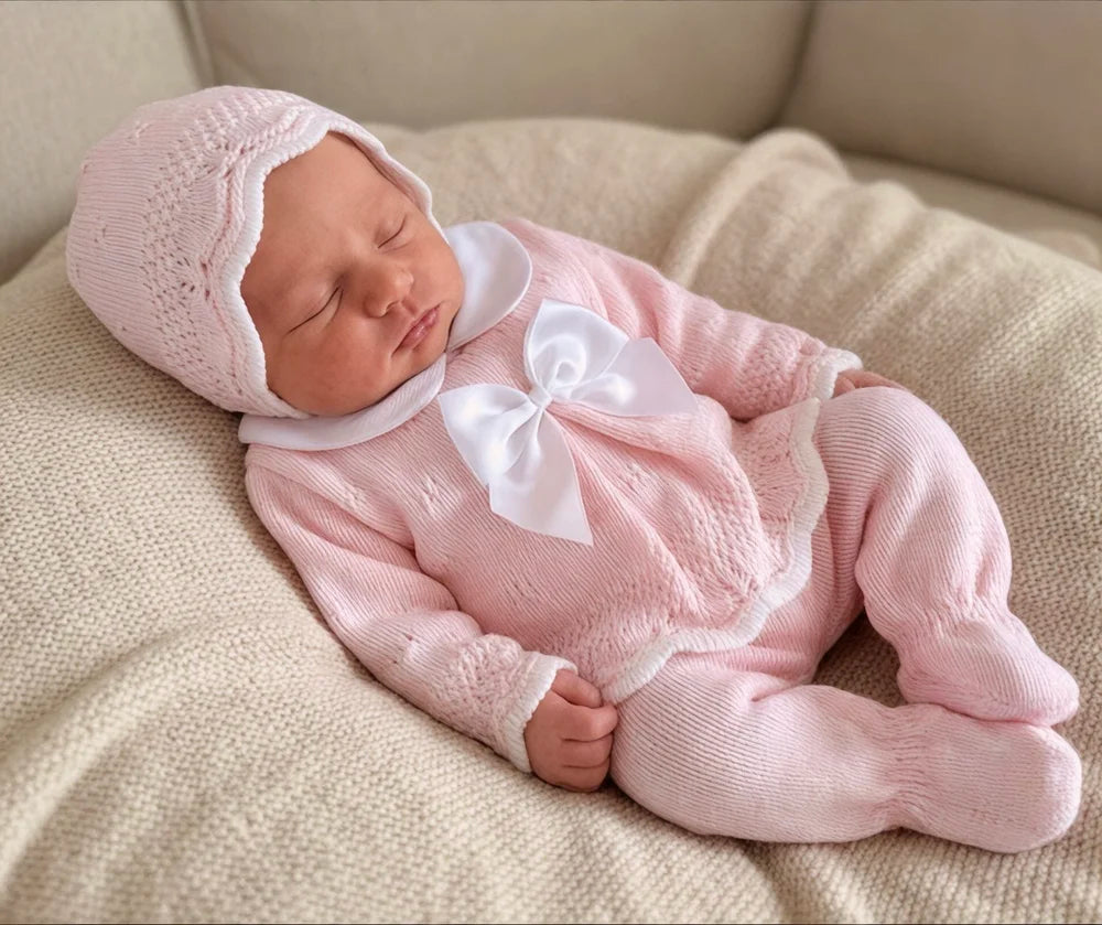 3-Piece Scollop Set With Silk Bow: Nb-3M