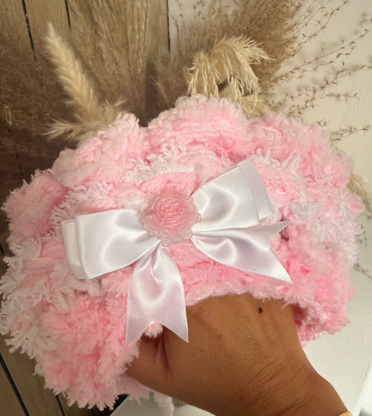 Pink & White Wool Bonnet & Mittens