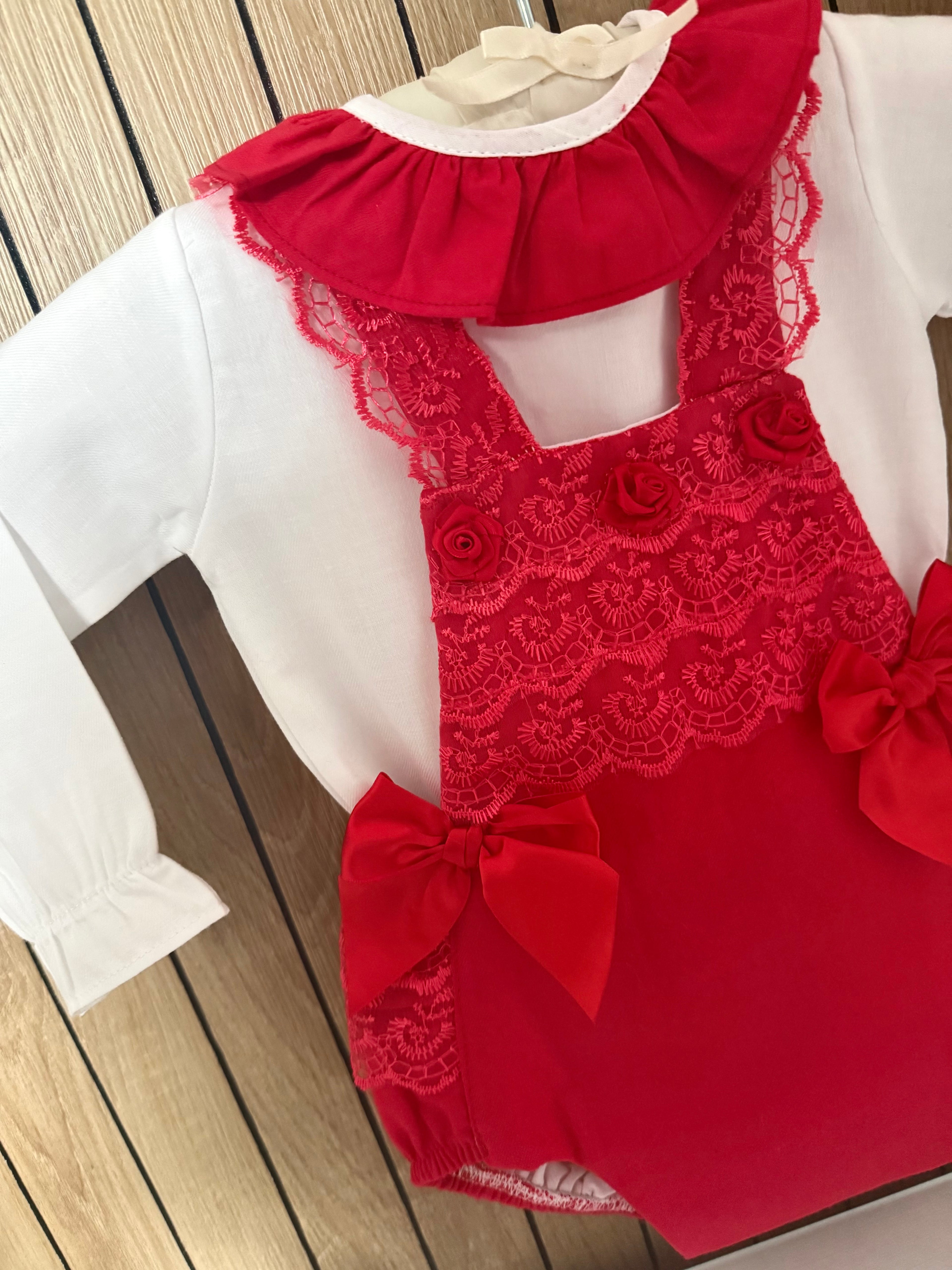 Red Rose Bud Pinafore & Blouse