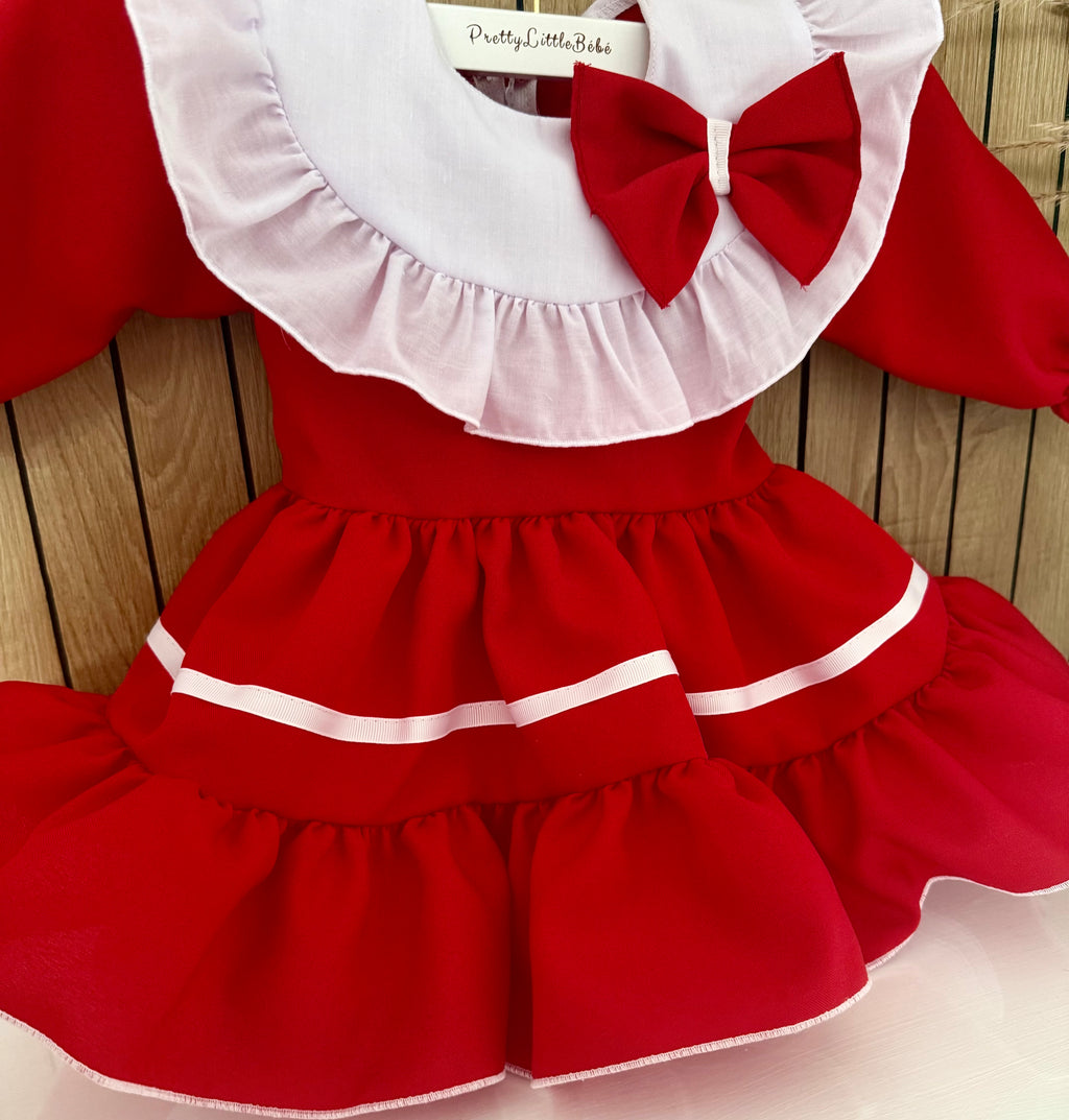 Red & White Ruffle Dress With Bow