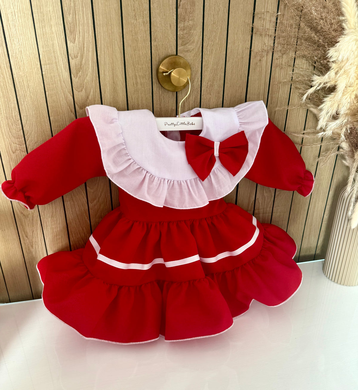 Red & White Ruffle Dress With Bow