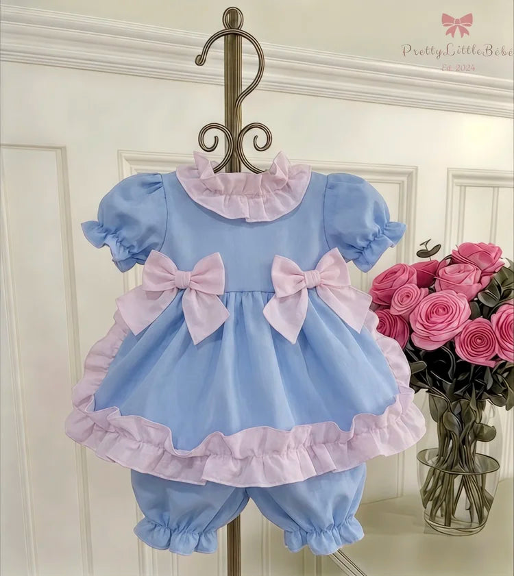 Fairytale Blue Dress With Pink Ruffles