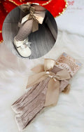 Beige Knee High Bow Socks