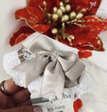 Beige Satin Bow Frilly Lace Socks