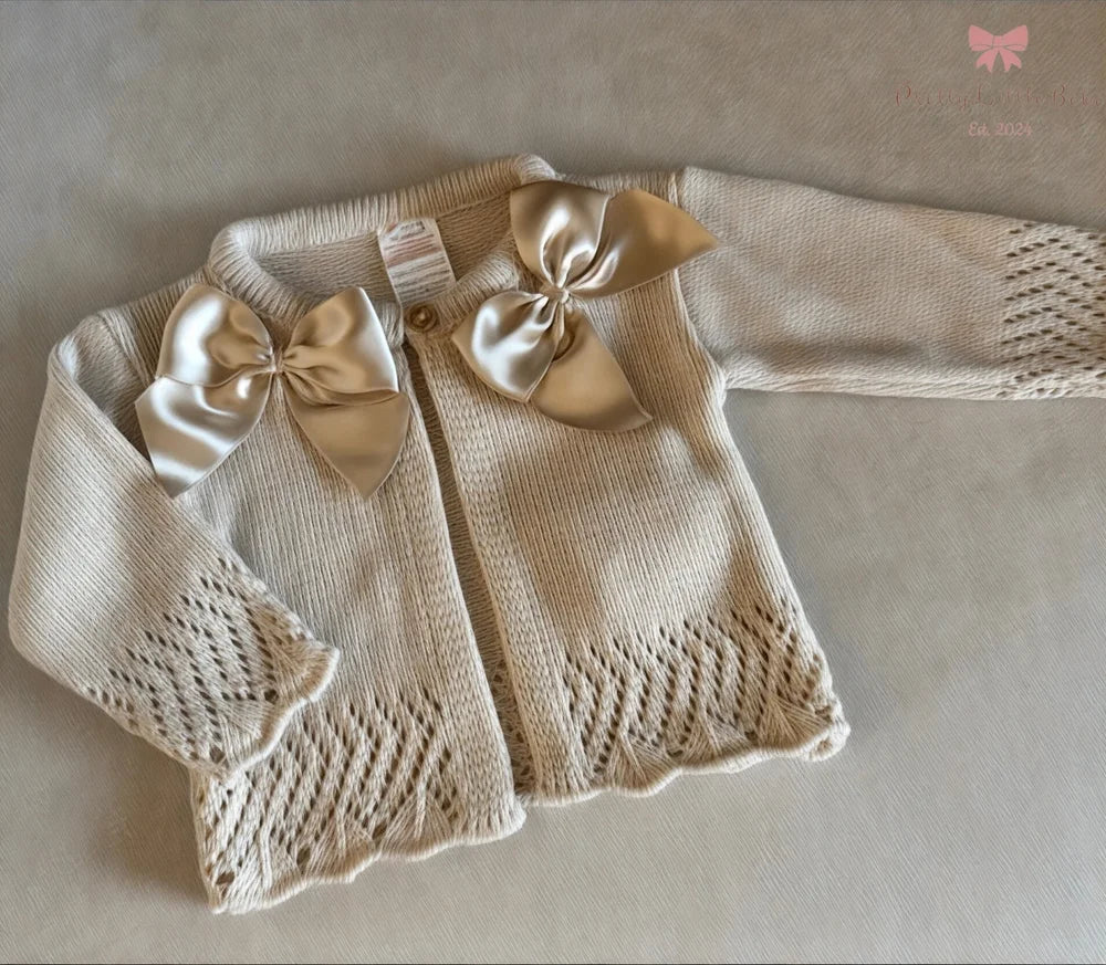 Beige Spanish Double Bow Cardigan