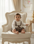 Beige Tartan Bow Pinafore with Blouse