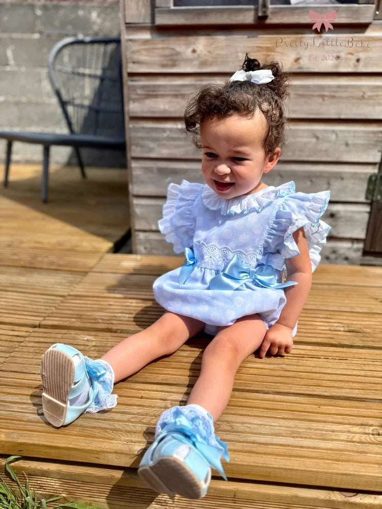Blue Sheer Frilly Shoulder Romper