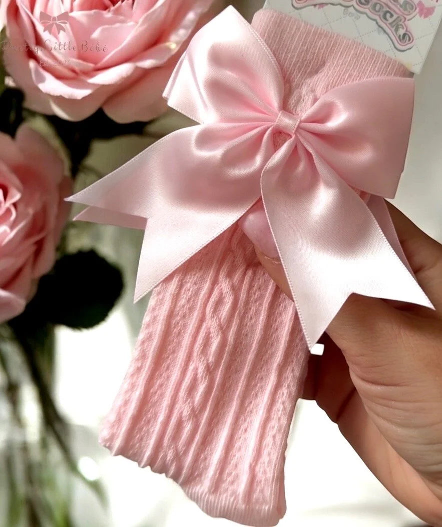 Blush Pink Knee High Bow Socks