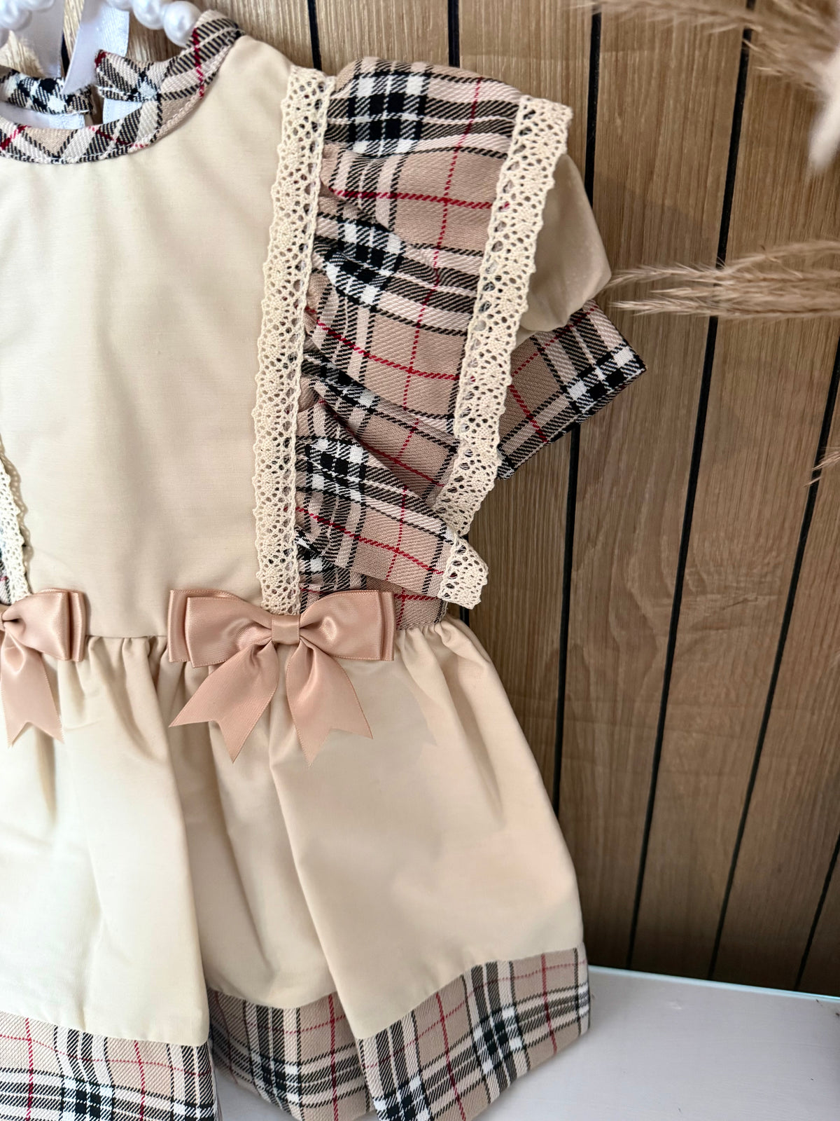 Beige & Gold Tartan Dress
