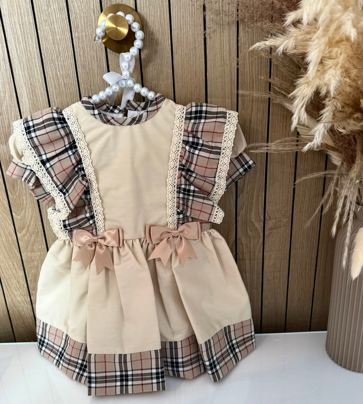 Beige & Gold Tartan Dress