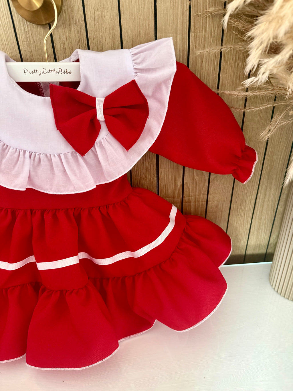 Red & White Ruffle Dress With Bow