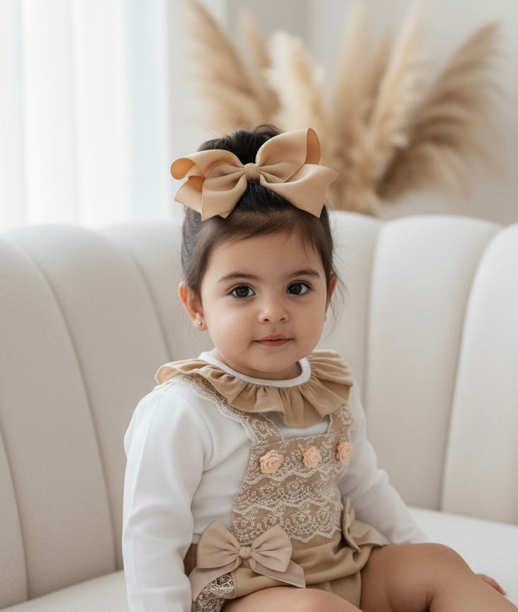 Beige Rose Bud Romper With Longsleeve Blouse