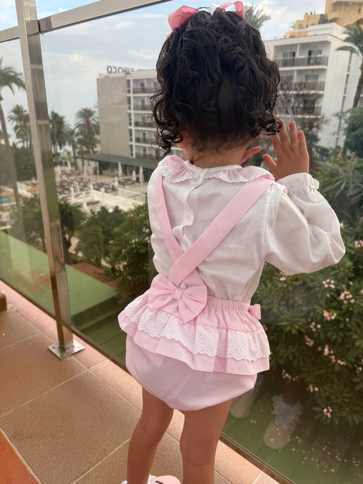 Pink Spanish Romper With Longsleeve Blouse