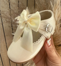 Spanish Cream Satin Bow Patent Shoes