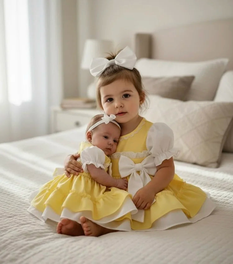 Fairytale Lemon Ruffle Bow Dress
