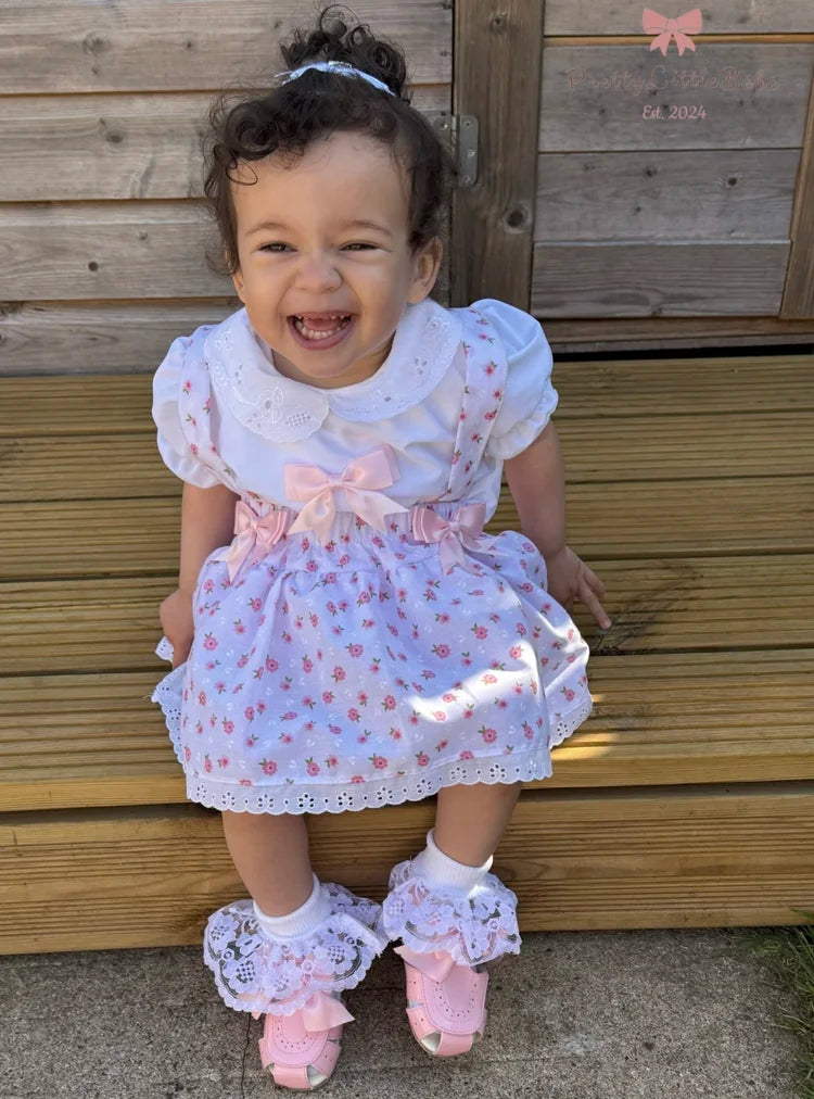 Flower Pinafore Romper With Blouse
