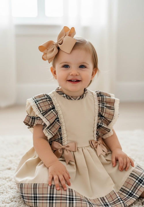 Beige & Gold Tartan Dress