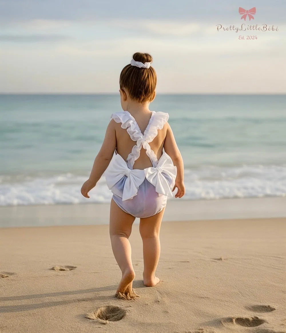 Blue & Purple Ruffle Cross Back Swimsuit