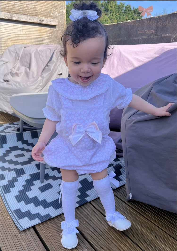 Lilac and White 2PC Bow Romper with Frilled Collar Top