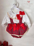 Luxury Red Tartan Bow Pinafore and Blouse