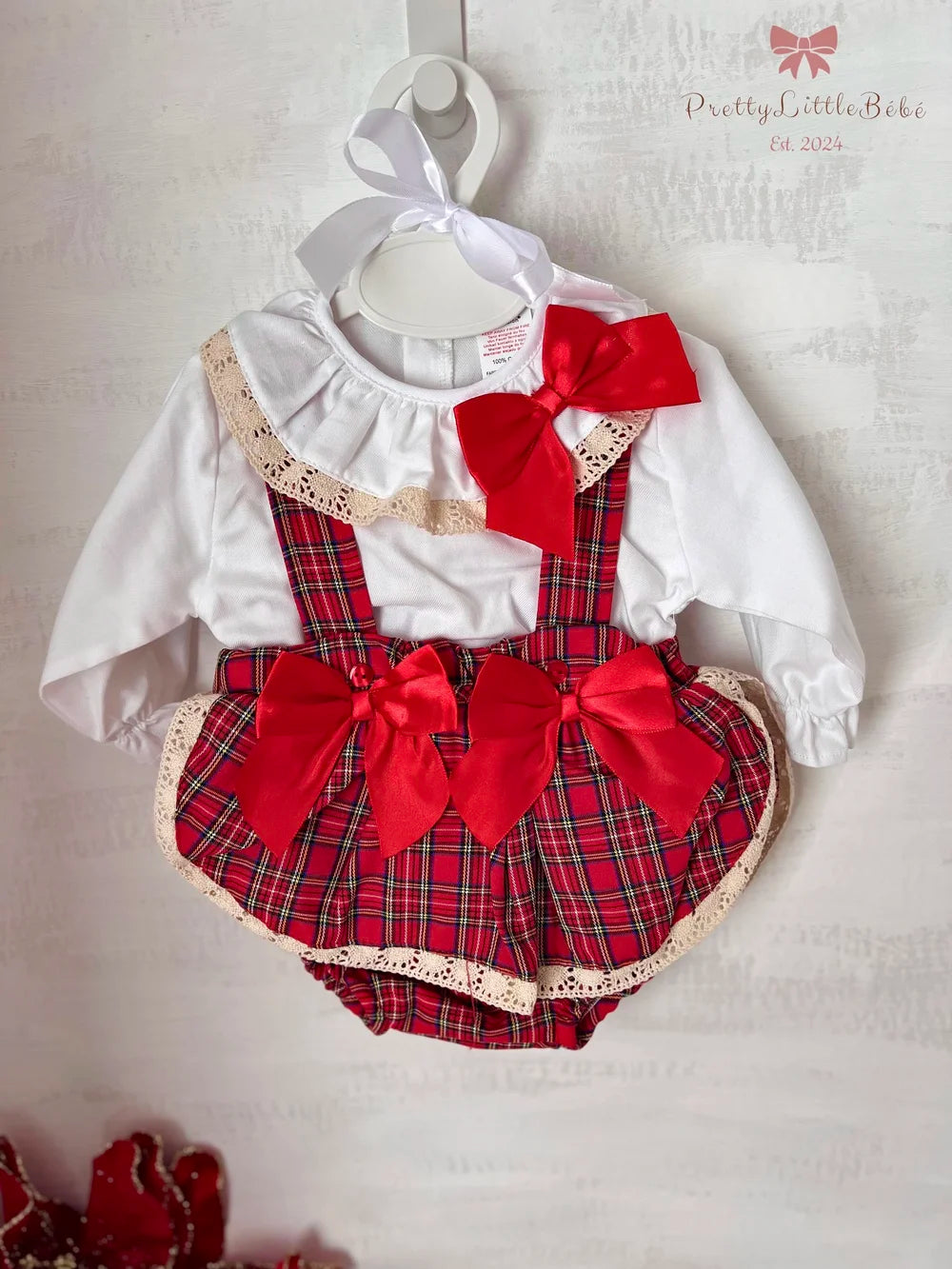 Luxury Red Tartan Bow Pinafore and Blouse