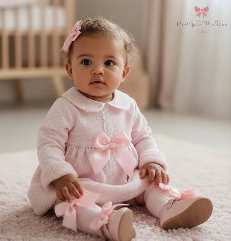 Pink Bow Dress With Faux Fur Trimming