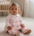 Pink Bow Dress With Faux Fur Trimming