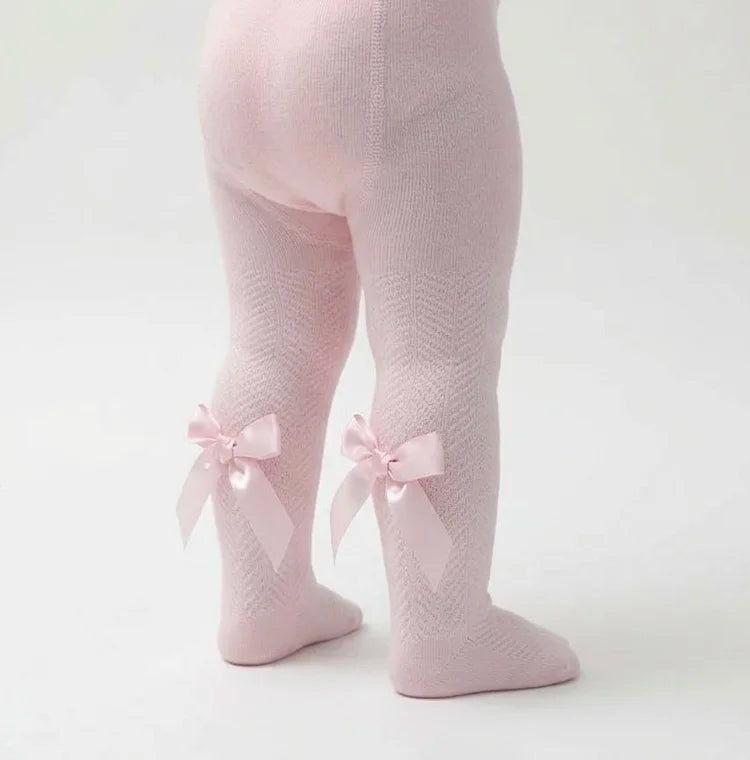 Pink Chevron Knit Bow Tights