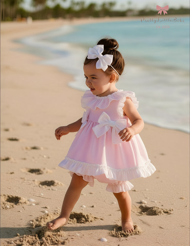 Pink Ruffle Bow Side Split Dress & Jam Pants