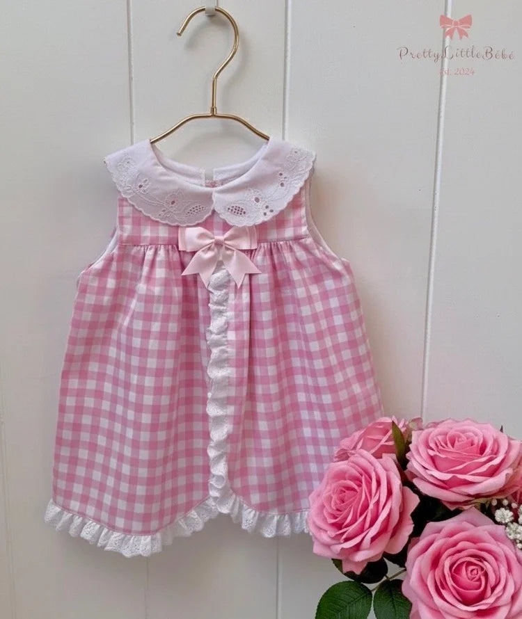 Pink Chequered Split Front Dress & Pants