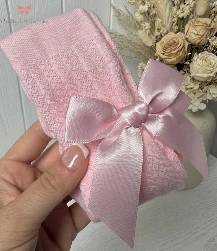Pink Chevron Knit Bow Tights