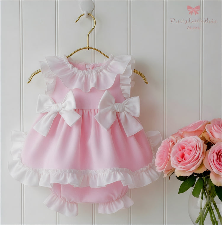 Pink Ruffle Bow Side Split Dress & Jam Pants