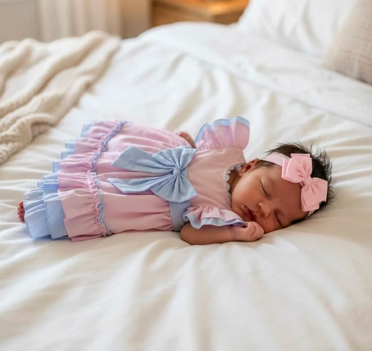 Pink Ruffle Dress With Blue Bow