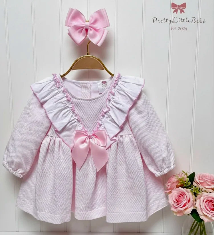 Pink Ruffle Waffle Bow Dress