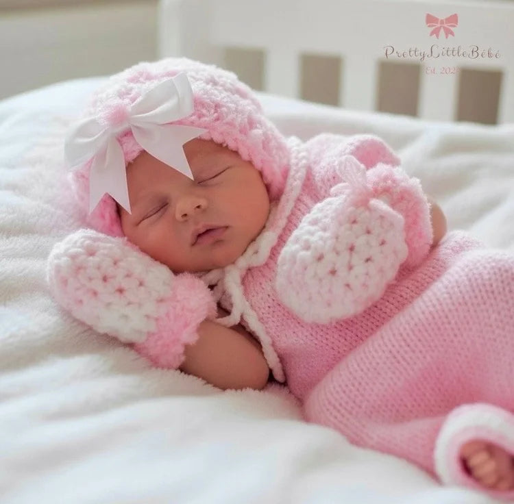 Pink & White Wool Bonnet & Mittens