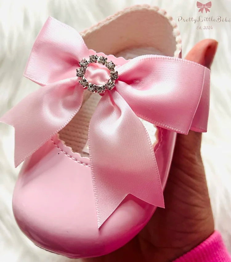 Soft Sole Pink Shoes With Pink Diamanté Bow