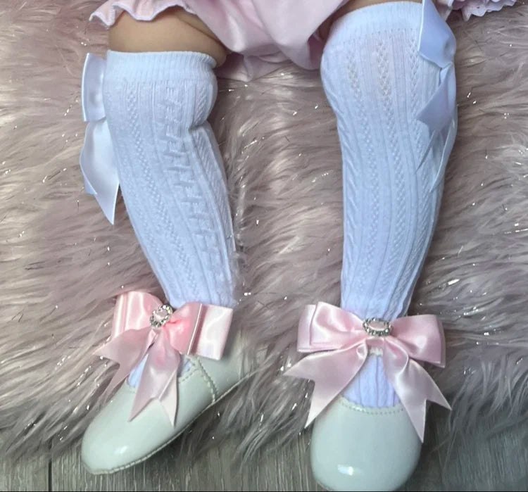 Soft Sole White Shoe With Pink Diamante Bow