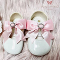 Soft Sole White Shoe With Pink Diamante Bow