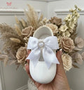 Soft Sole White Shoe With White Diamanté Bow
