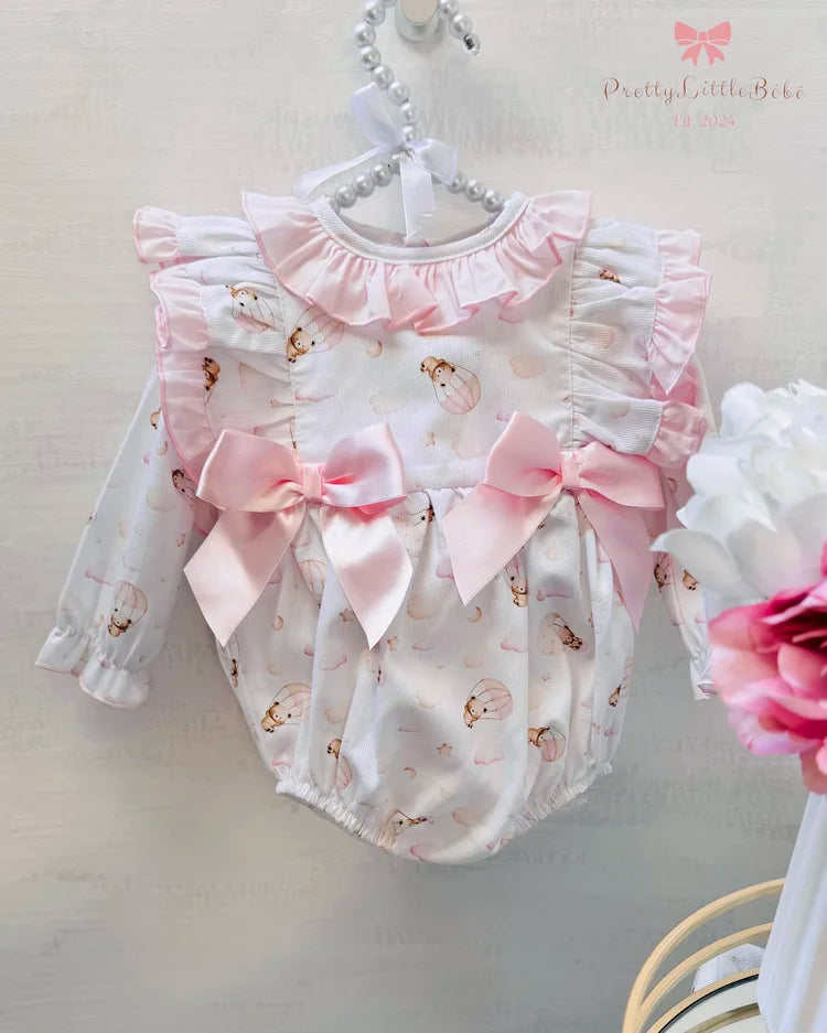 Teddy Hot Air Balloon Frilly Shoulder Romper